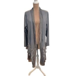 Womens Blue Lace Trim Open Front Cardigan Layered Shabby Chic Lightweight Large